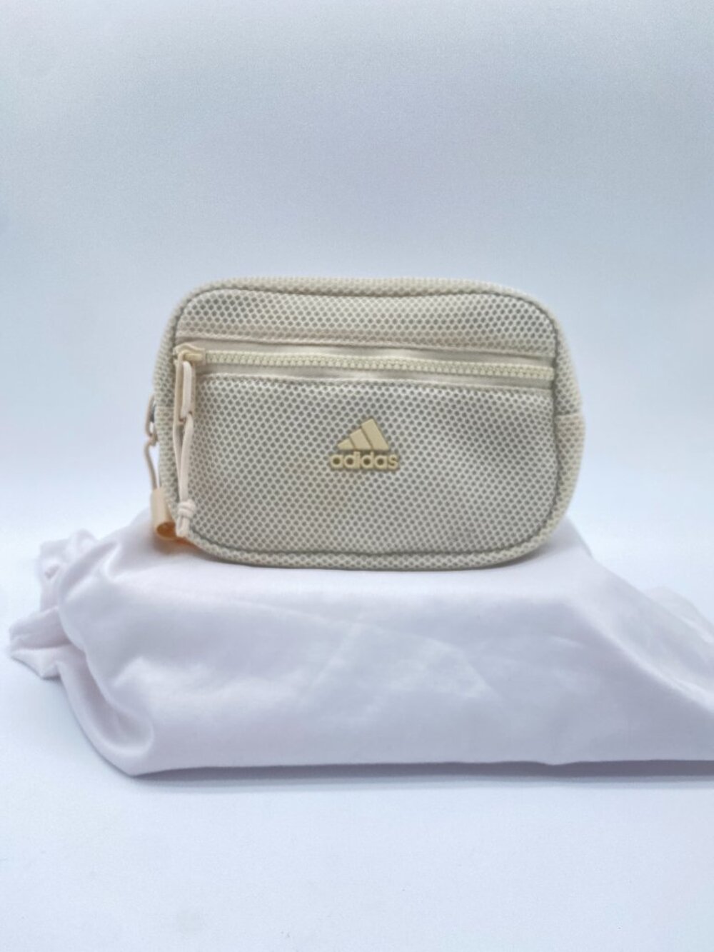 Adidas Mesh Belt Bag Waist Pack Crossbody Cream Beige Gold Logo